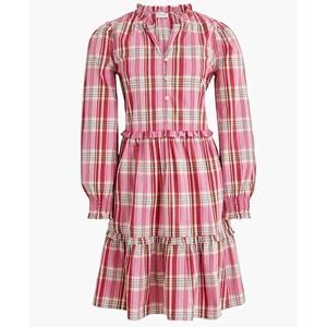 J. Crew Plaid Ruffle Trim Preppy Mini Dress Sweet Briar Marine Salt Pink Size‎ 8